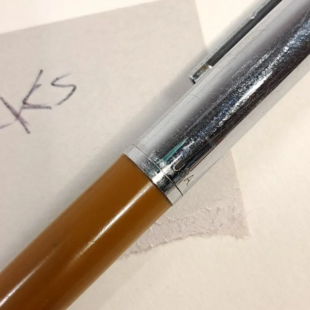 Vintage Paper Mate Double Heart Ballpoint Pen Brown‎ & Chrome silver made USA